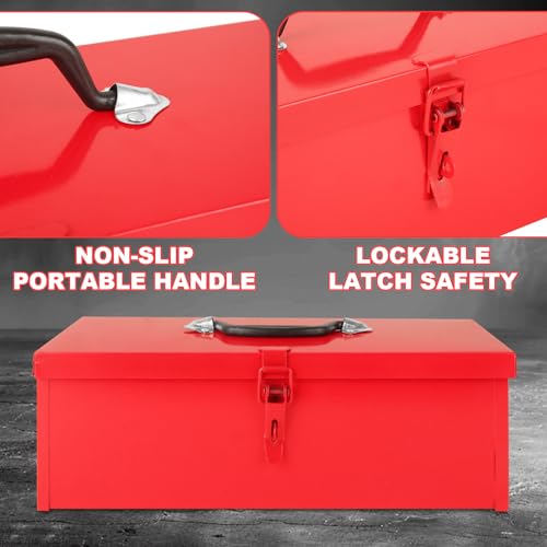 LOPYXBR 15 Inch Small Tool Box Red Tool Box Metal Tool Boxes with Metal Latch Closure & Handle 15x6x5 Inch Portable Tool Boxes Tool Storage Box by LOPYXBR - Image 3