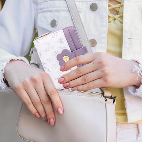 Image of Farcauo Cute Floral Womens Wallet Small Wallets for Women Thin Purple Women's Wallet Kawaii Flower Card Wallets for Women Ladies