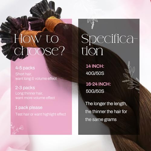 Image of Moresoo K Tip Hair Extensions Real Human Hair, Medium Brown, 22 Inch | 50g 50 strands, pre-bonded keratin tips, natural brunette look, family events, long hairstyles