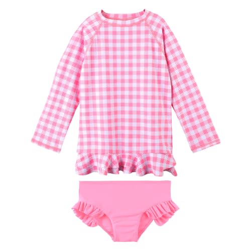Image of XFGIRLS Girls 2-Piece Swimsuit Long Sleeve Rash Guard Set Toddler 6M-8Y | UPF 50+ blocks 98% UV, Quick-dry, Easy on /off, Bright colors stand out, Machine wash, Breathable, Beach, swim, water park