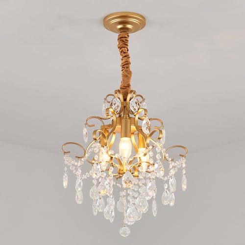 Lustre en cristal moderne plafonnier suspendu doré 3 lumières pour salon chic