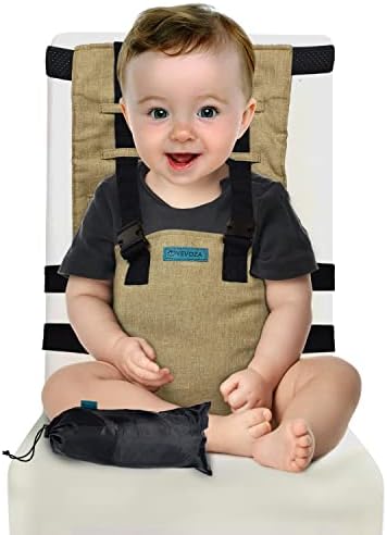Baby Portable High Chair Booster Seat with Carry Bag by Vevoza- Cloth Harness Toddler Chair Seat with Adjustable Straps to Fit Any Chair- Machine Washable Toddler Feeding/Eating Travel Seat Accessory