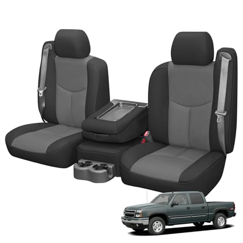 Kistrba Seat Covers Compatible with 1999-2006 Chevy/GMC 1500 Heavy Duty Knitted Fabric Complete Set Rear Truck Full Set Seat Cover (Black and Charcoal Front)