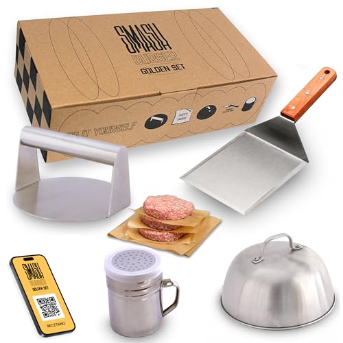 ADEGO Kit Smash Burger Professionale in Acciaio Inossidabile + QR con Ricettario - Prodotto...