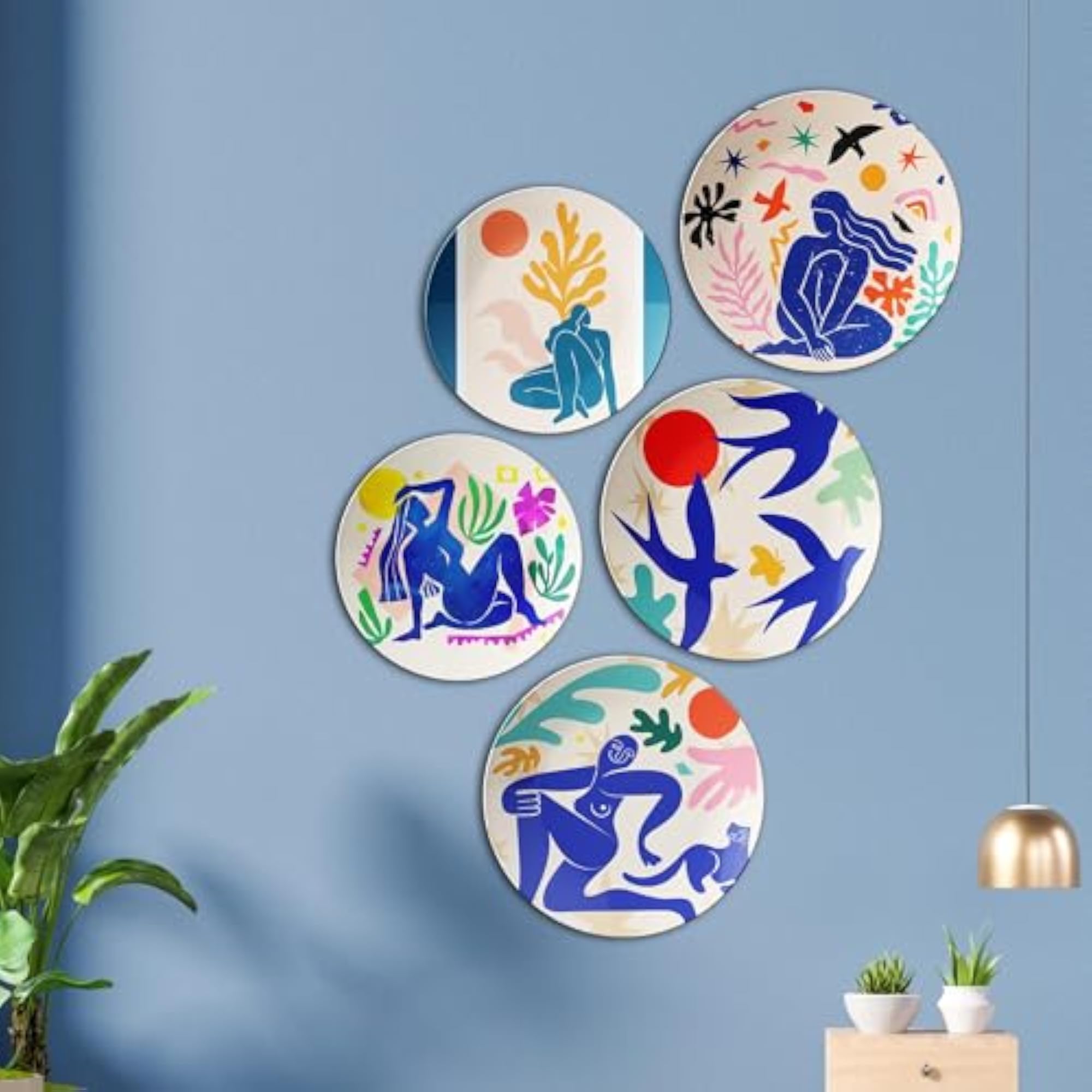Sun and Silhouettes in Matisse Ceramic Wall Plates Combo