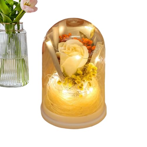 Generico Decorazione rosa - artificiale ricordo, rosa infinita da 4,13 pollici con luce, ornamento a cupola trasparente, decorazione per la casa con stile elegante, regalo romantico per occasioni