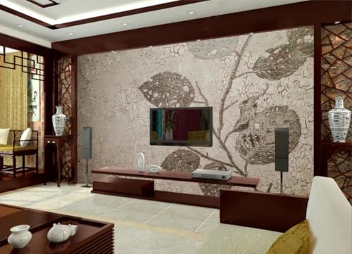 Feuilles grises retro effet stereo chinois mural 3D - 3