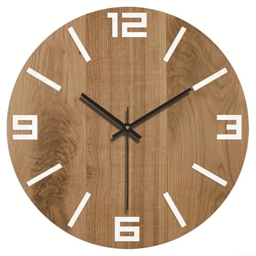 Zilimontt Reloj de pared silencioso de madera redondo de 30 cm, reloj de pared vintage con números arábigos, reloj de pared rústico para sala de estar, dormitorio, oficina, cocina (B)