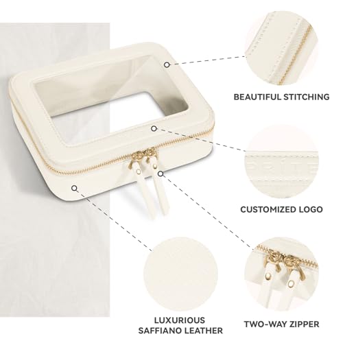 Prite Clear Makeup Bag Cosmetic Organizer Case Waterproof Travel Toiletry Bag Skincare Pouch with Golden Zipper(Beige) — view 4