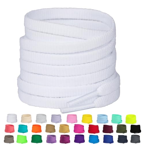 Olukssck 2 Paar 6 mm breit Flache Sneakers Schnürsenkel, Premium Ersatz Schuhbänder für Sportschuhe Turnschuhe und Freizeitschuhe, Weiß, 120cm