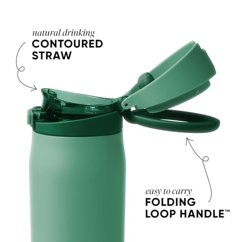 Image of Simple Modern Water Bottle with Straw & Handle | 30oz | Green | Mesa Loop Insulated Water Bottle for School, Sports, Travel | Leak Proof, Stainless Steel | Basil