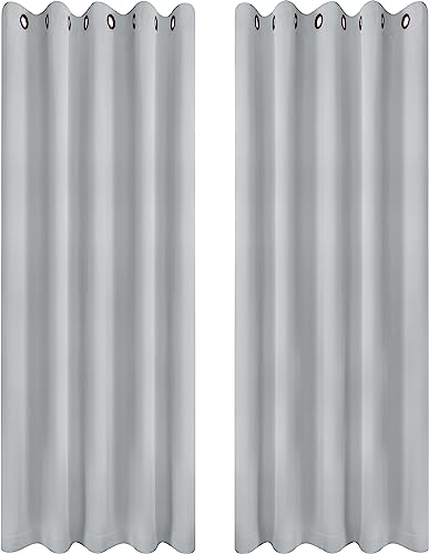 Utopia Bedding Blackout Curtains Grommet Thermal 2 Panels Drapes [Grey White, 66 x 90 Inches] Sound Insulated Curtain for Bedroom and Living Room (167x228 cm)