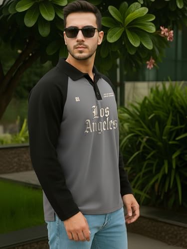 Image of Veirdo Men's Oversized Loopknit Cotton Zipper Polo Neck T-Shirt | Oversized Baggy Fit Full Sleeve Casual Streetwear Top Sizes: S-XXL