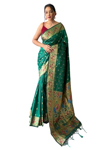 Image of SGF11 Women's Paithani Soft Lichi Silk Kanjivaram Sarees With Blouse Piece