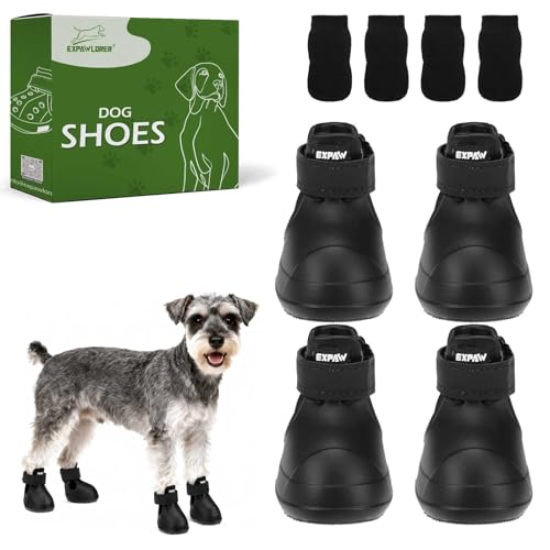 EXPAWLORER Dog Shoes for Small Medium Large Dogs, Waterproof Non-Slip Dog Snow Booties for Winter with Socks, Easy On & Off Pet Boots & Paw Protectors, Easy-Clean for Beach Outdoor Rain (Black S)