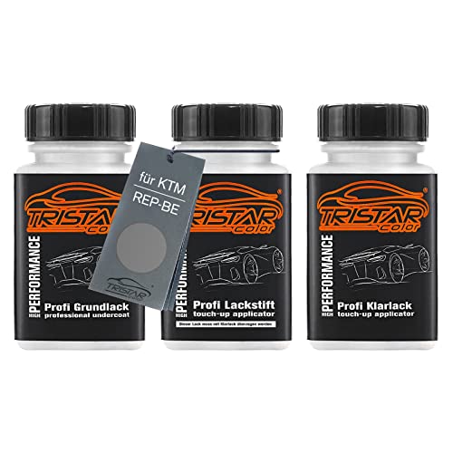 TRISTARcolor Motorradlack Lackstift Set für KTM REP-BE Anthrazit Metallic Matt Grundlack Basislack Klarlack je 50ml