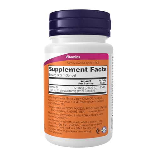 NOW Foods Supplements, Vitamin D-3 2,000 IU, High Potency, Structural Support*, 30 Softgels - Image 3