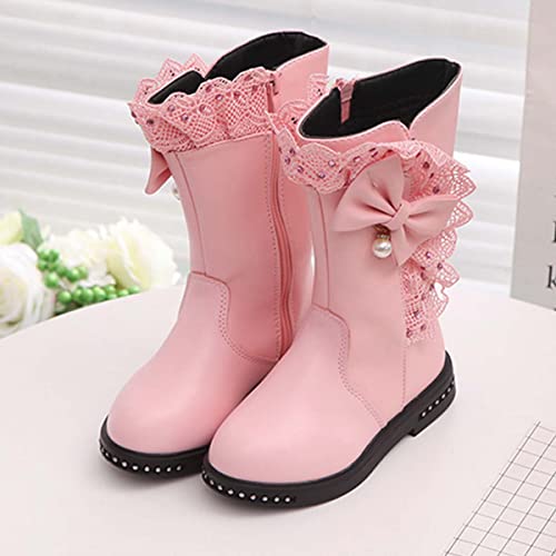 JOEupin Girl's Waterproof Lace Bowknot Side Zipper Fur Lined Tall Winter Boots (Toddler/Little Kid/Big Kid)2