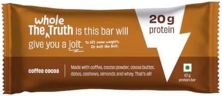 The Whole Truth - High Protein Coffee Cocoa 20g Protein Bar - Pack of 5 x 67g each - No Added Sugar - No Preservatives - No Artificial Flavours - All Natural