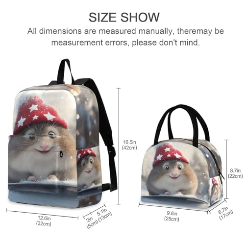 Cute Hamster Print Backpack Set with Lunch Bag, Large Capacity Travel Backpacks and Lunch Box Insulated for Commute Hiking Picnic2