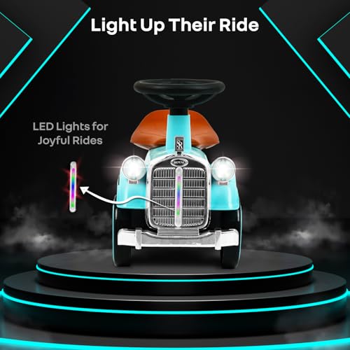 Image of R for Rabbit Speedster Royal Ride on Car for Kids, Baby Vintage Looks Stylish Ride Car with LED Light & Horn Boys Girls Age 1-4 Years, Weight Capacity Up to 20Kgs (Blue Brown)