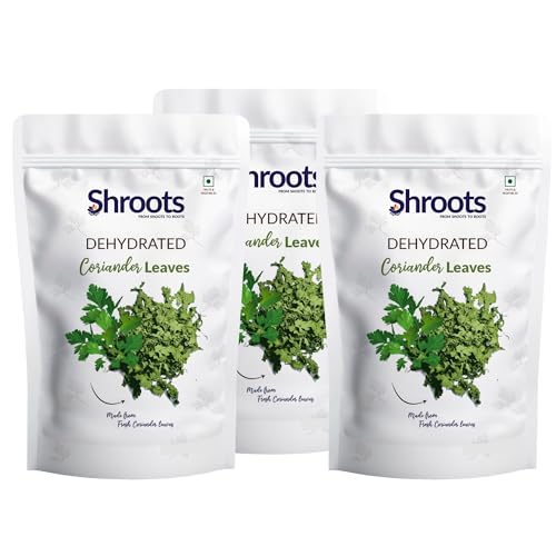 Image of SHROOTS Dehydrated Coriander Leaves | 100% Natural & Aromatic | No Preservatives, Rich in Flavor & Nutrients | Ideal for Cooking, Garnishing, Curries & Seasoning | 10g Each, Pack of 3
