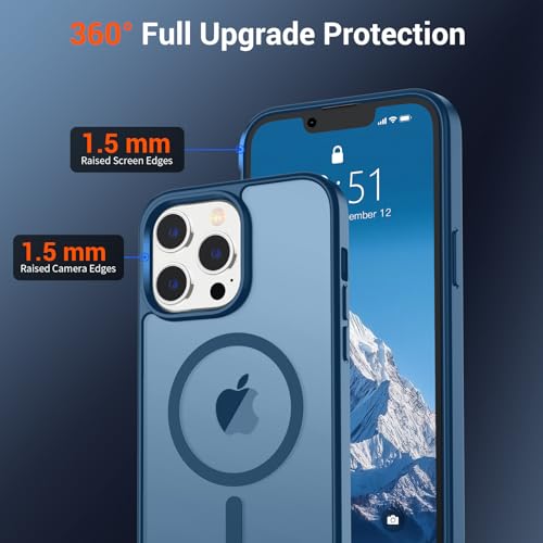 Image of SUPFINE Magnetic for iPhone 12 Pro Max Case (Compatible with MagSafe) (Military Grade Drop Protection) Translucent Matte Shockproof Phone Cover,Deep Blue
