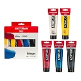 Amsterdam Standard Series Pittura Acrilica | Set di Miscelazione Teoria dei Colori (5 x 120 ml) | Colori Primari + Bianco e Nero