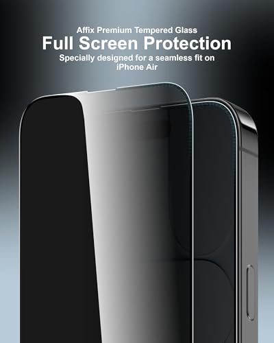 Image of Affix 2 Pack for Privacy iPhone Air and iPhone 17 Air Full Coverage Tempered Glass, Screen Protector Guard with Easy Fix Installation Tool, 9H Hardness Shatterproof, HD Clear Scratch Resistant
