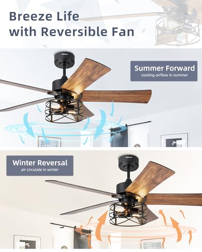 Image of YOUKAIN 48-Inch Farmhouse Ceiling Fan with Lights and Remote, Matte Black