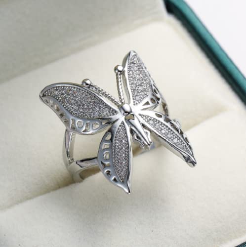 Awmnjtmgpw 925 Sterling Silver Shiny Butterfly Engagement Diamond Ring Foldable True Love Eternal Wedding Ring with Adjustable Opening2