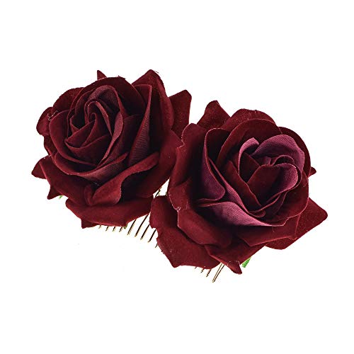 Rose Flower Hair Clip 3D Red Roses Flower Hair Accessories Side Comb Piece For Girls Women Bride Wedding Hair Clip Flamenco Dancer Hairpins Headwear Barrette Styling Tools Accessories,Wine Red #TOP2