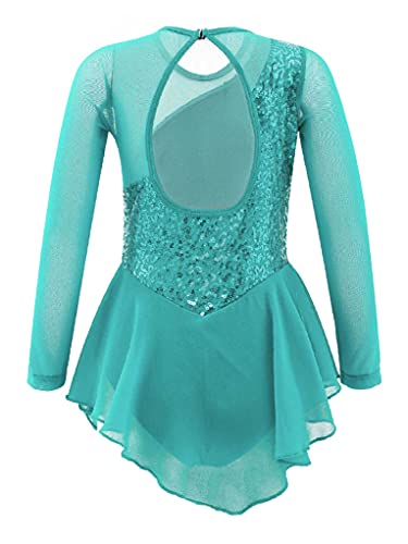 VernLan Girls Glittery Mesh Spliced Figure Ice Skating Dress Competition Dance Costumes Leotard Ballet Tutu Skirt A Mint Green 12 Years