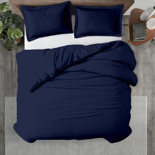 Kotton Culture 3 Pc 120"x120" Duvet Cover Set Super King Plus/Super Oversize King 100% Egyptian Cotton - 600 TC Comforter Cover, Zipper Closure & Corner Ties - Fits Only Extra Large Inserts -Navy Blue
