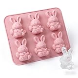 3D Easter Bunny Silicone Mold 6 Cavities Ice Cube Tray, Cute Reusable Rabbit Chocolate Candy Mold for Cocktails Whiskey Iced Coffee, BPA-Free Non-Stick Party Favors Fun Kitchen Gadget Gifts (Bunny)