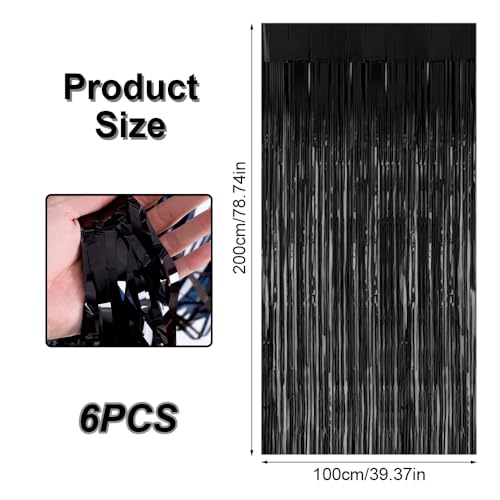 6 Stück Lametta Vorhang Schwarz, 1m X 20m Glitzervorhang, Glitzer Vorhang Deko, Plastik Party Vorhang, Lametta Schwarz für Hintergrunddekoration, Partydekoration, Geburtstagsdekoration, Weihnachten