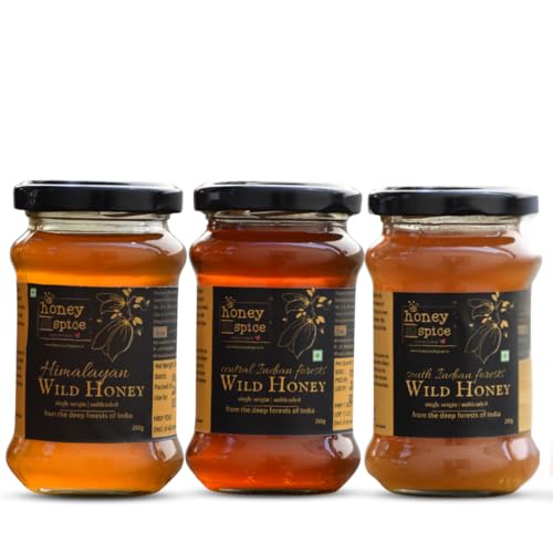 Image of Honey and Spice Wild honey combo - Himalayan (200 gms), Central Indian (200gms) & South Indian (200 gms) Wild honey. Natural and Unprocessed honey | 100% Raw and Pure