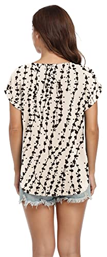 Viishow Womens Blouses And Tops Dressy Casual Chiffon Floral Print Scoop Neck Blouses,Mh Beige,Medium #TOP4