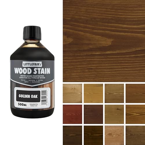 Littlefair's Wood Stain Water Based - 16.9oz/500ml - Indoor Furniture Stain Light & Dark Finishes - Special Non Toxic & Eco Friendly Formula - Wood Stain for Crafts - Color: Golden Oak