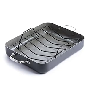 GreenPan Chatham Hard Anodized Healthy Ceramic Nonstick, 16″ x 13″ Roasting Pan with Roaster Rack, PFAS-Free, Dishwasher Safe, Oven Safe, Gray