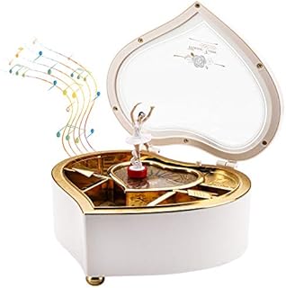 Yarlung Ballerina Music Box Valentine's Day Gift, Rotating Dancing Girl Figurine White Heart Gift Box for Jewelry, Trinket, Birthday, Wedding