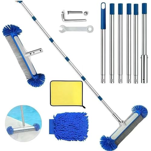 Poolbürste mit Stiel 230cm Pool Reinigung Bürste 45cm Poolbesen mit Längenverstellbarer Edelstahlstange Pool Cleaning Brush mit Teleskopstange Pool Bürsten Set für Pool Reinigung