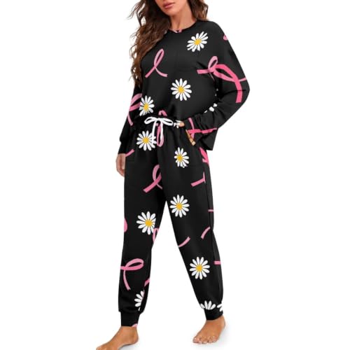 Image of Womens Lounge Set Long Sleeve Soft Pajama Sets | Casual 2 Piece Pj Outfit, Crewneck Sleepwear with Pockets, Adjustable Drawstring, Soft Comfy Fall Pajamas, Plus Size