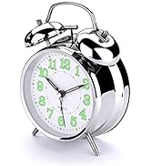 PILIFE 4" Non-Ticking Vintage Classic Bedside/Analog Alarm Clock with Backlight,Fluorescence,No S...