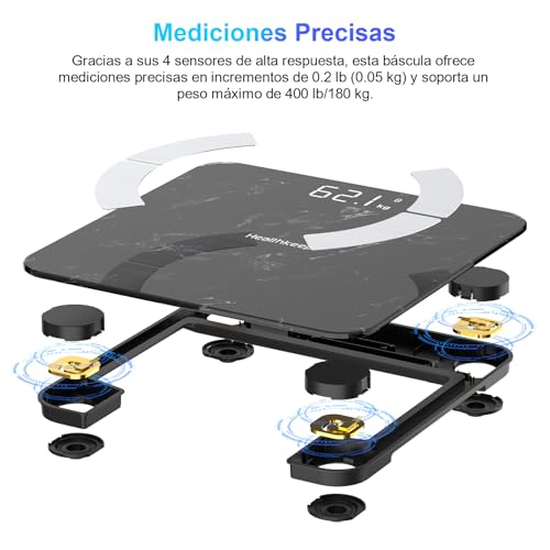 Miniatura 3 de Bascula De Baño Bascula Grasa Corporal Y Muscular, Healthkeep Báscula De Baño Con App Marble Black