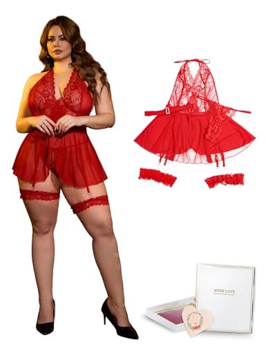 sunshinelady Ensemble Lingerie Sexy Femme Grande Taille – Nuisette Dentelle Transparente avec...