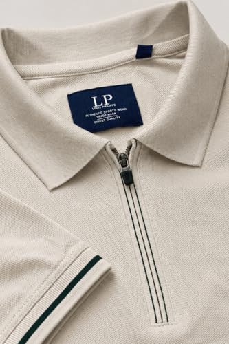 Image of Louis Philippe Men's Slim Fit Zipper Polo T-Shirt in 100% Cotton Pique Fabric for Casual Wear