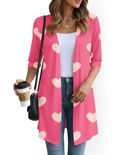 Image of YSYOKOW Womens Open Front Long Cardigan 3 /4 Sleeve Lightweight Knit Cardigan Casual Layering Spring Summer