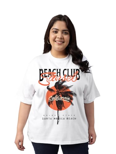 Image of JUNEBERRY 100% Pure Cotton Oversized Baggy Fit Cool Front Chest Graphic Printed Half Sleeve Plus Size T-Shirt for Women & Girls (Sizes: 2XL to 5XL)