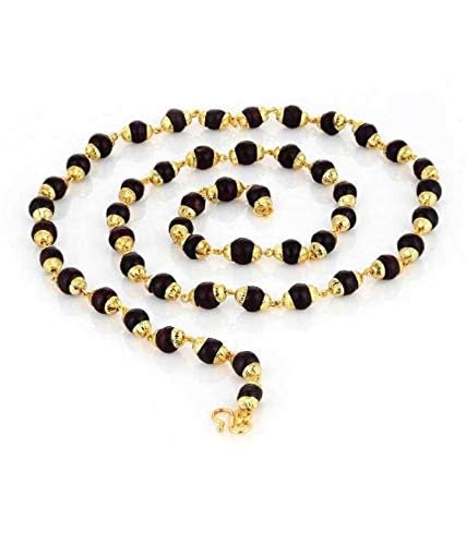 nagaana Original Black Cap Rudraksha Mala 5 Mukhi Mala Gold Plated Caps for Men Women Gold-Plated Plated Brass, Wood Chain-picture-53
